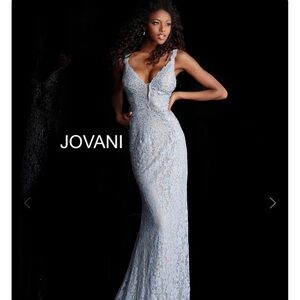 Jovani Light Ivory Lace Evening Gown Beaded Bling